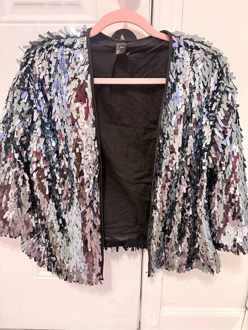 H&M Silver Multicolor Sequin Fringe Open-Front Jacket